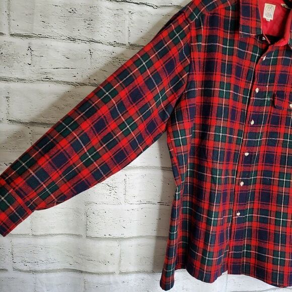 Vintage J.G. Hook Plaid Wool Blend Red Green Button Up Shirt XL - Picture 5 of 7